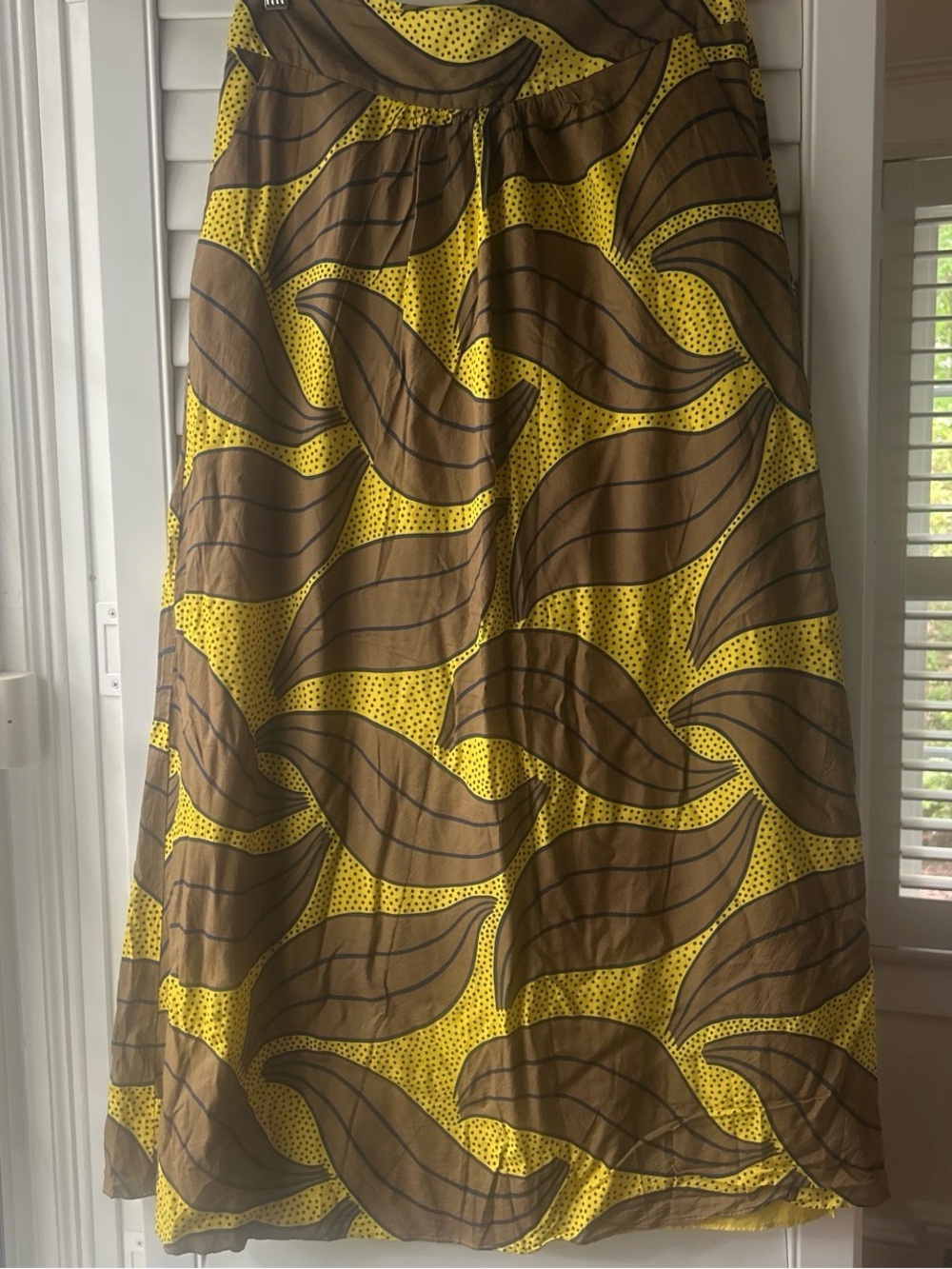 Boden Maxi Yellow and Brown Leaf-Print A-Line Skirt